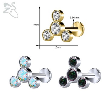ZS-Piercing Labret de acero inoxidable Color dorado, bola de cristal para