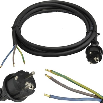 Przewód Kabel Gumowy OW H055R-F z Wtyczką SPZ do Elektronarzędzi 3x1,5mm 3m