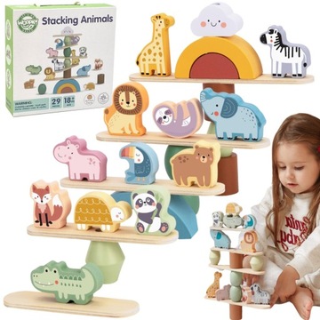 UKŁADANKA W STOSY BALANSUJĄCE DREWNIANE ZWIERZĄTKA MONTESSORI WOOPIE GREEN