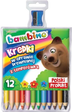 KREDKI OŁÓWKOWE BAMBINO 12 KOLORÓW Z TEMPERÓWKĄ