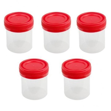 4x 5 szt. Sterylne kubki na próbki o pojemności 40 ml z zakrętką, czerwoną pokrywką i