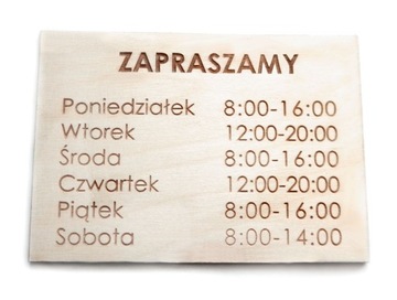 Drewniana Tabliczka GODZINY OTWARCIA A5 dwustronna