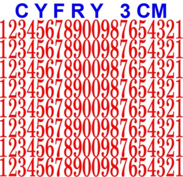 NAKLEJKI CYFRY, LICZBY 3 CM CZERWONE 160 sztuk