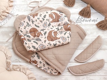 Стеганый бархатный вкладыш в коляску + подушка + лямки