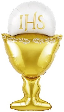 Balon Foliowy Złoty Kielich Hostia KOMUNIA Święta IHS Dekoracja 45cm