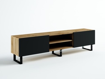SZAFKA RTV LOFT 180 DĄB WOTAN / CZARNY MAT STYL INDUSTRIALNY, NOWOCZESNY