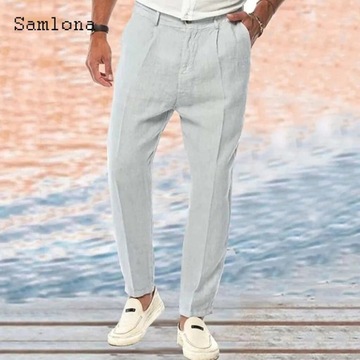 2023 Men's Casual Pocket Linen Pants Solid White G