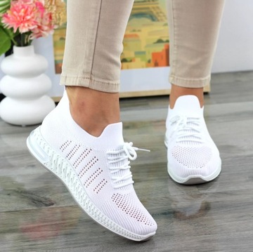 ДЫШАЩИЕ ЖЕНСКИЕ КРОССОВКИ ВОЗДУШНЫЕ КРОССОВКИ ДЛЯ ЭЛАСТИЧНОГО ЛЕТА 38 ИЗ БЕЛОГО МАТЕРИАЛА 38