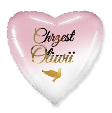 Balon na CHRZEST SERCE różowe GOŁĄBEK + IMIĘ