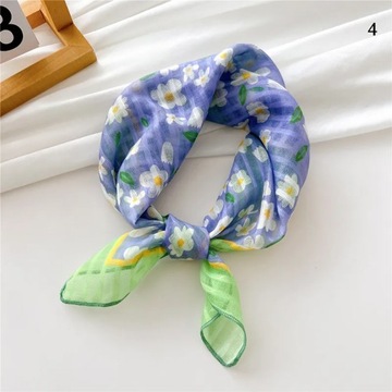 Cotton Linen Neck Scarf For Women Colorful Floral Handkerchief Small