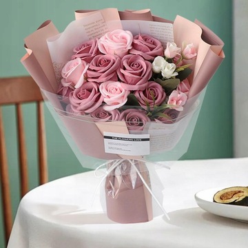 Мыльный букет Flower Box Rose Искусственные цветы в коробке Подарок светло-розовый