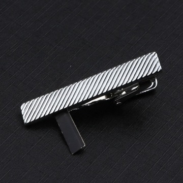 Men's Black Metal Tie Clip Bright Chrome Stainless