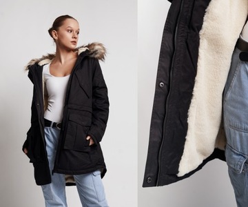 CZARNA OCIEPLANA KURTKA PARKA KAPTUR FUTERKO MIŚ JHD MLF__4XL / 48