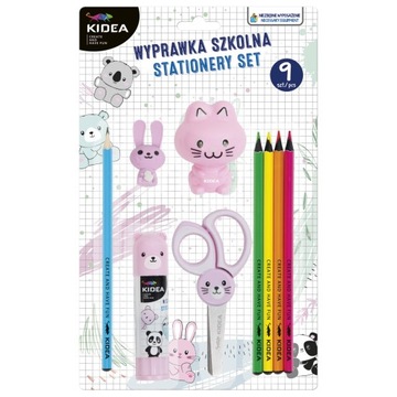 Zestaw przyborów szkolnych 9 szt. różowy KIDEA