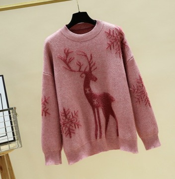 SWETER ŚWIĄTECZNY CIEPŁY UROCZY RENIFER CZERWONY