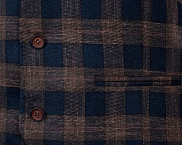 Kamizelka męska granatowo-brązowa w kratę garniturowa uszyta w polsce - 56