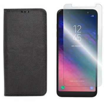 Etui Magnet do Samsung A6 Plus 2018 czarny+SZKŁO Case Pokrowiec