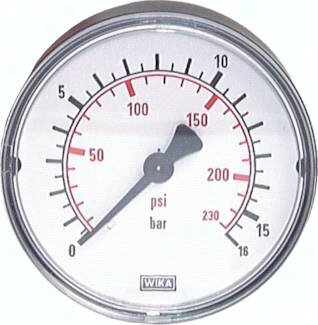 Manometr osiowy poziomy D50, 0 do 16 bar G1/4