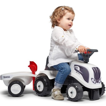 FALK RIDE ON PUSH TRACTOR С ПРИЦЕПОМ BABY VALTRA WHITE С 12 МЕСЯЦЕВ