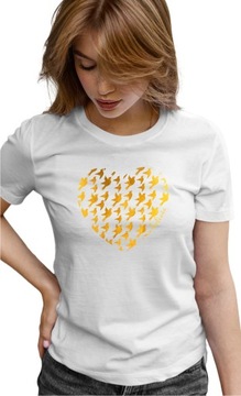 Koszulka damska T-shirt ZŁOTE SERCE z ptakami GOLD