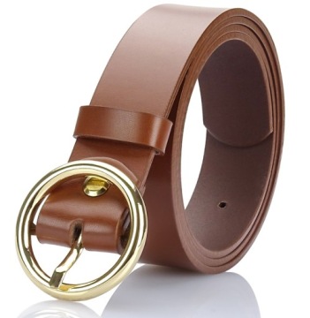 DAMSKI Pasek BRĄZOWY ZŁOTA KLAMRA SKÓRA NATURALNA
