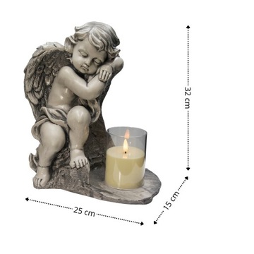 DUŻY SZARY ANIOŁ GIPSOWY + ŚWIECA FIGURKA NAGROBNA Podstawka pod ZNICZ