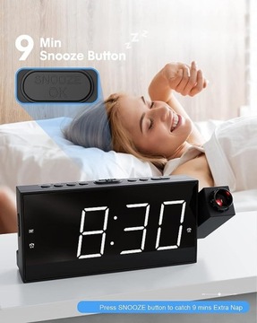 Цифровой будильник с проектором, светодиодным дисплеем, USB