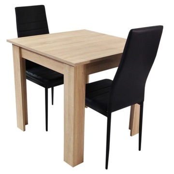Zestaw stół Modern 80 sonoma 2 czarne krzesła Nicea tapicerowane