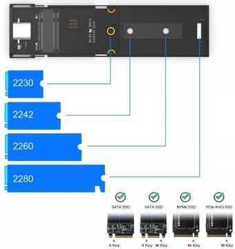 Адаптер корпуса накопителя USB C 3.1 M.2 NVME NGFF SSD 10 Гбит/с REALTEK RTL9210B