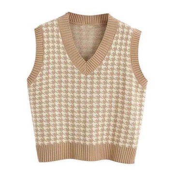 Sleeveless Geometric Houndstooth Sweater Vest Wome