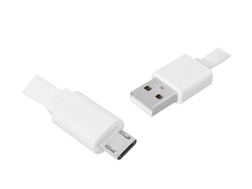 Kabel USB - microUSB 1m, płaski, biały