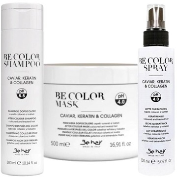 ZESTAW DO WŁOSÓW FARBOWANYCH SZAMPON MASKA SPRAY KERATYNA BE HAIR BE COLOR