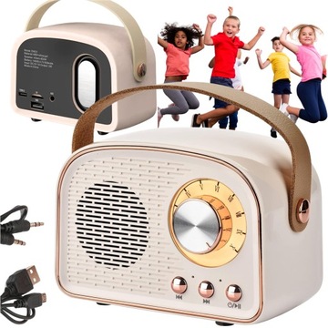 BEZPRZEWODOWY GŁOŚNIK BLUETOOTH PRZENOŚNY RADIO FM USB MP3 RÓŻOWY RETRO