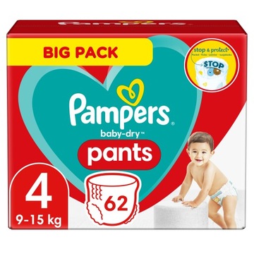 PAMPERS Pieluchomajtki PANTS 4 pieluszki 62 szt