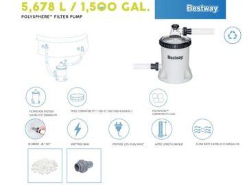 Pompa Basenowa Filtr Kulki Filtracyjne Filtrujące Pompy Basen 5678L/h 58870