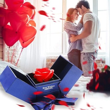 WIECZNA RÓŻA W SZKLE Z NASZYJNIKIEM PREZENT NA WALENTYNKI DLA NIEJ