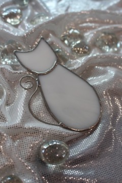 Витраж котенок белый кот подарок кошачье украшение