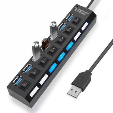 HUB USB 7 PORTÓW ROZDZIELACZ ROZGAŁĘŹNIK SWITCH