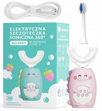 SZCZOTECZKA SONICZNA dla dziecka Dziecięca Szczotka 360 U-shape 2w1 Różowa