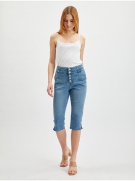 Niebieskie damskie cropped slim fit jeansy ORSAY