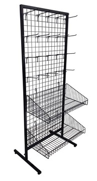 STOJAK EKSPOZYTOR 80 CM CZARNY 20 HACZYKÓW KRATA 2 KOSZE Metal Dwustronny