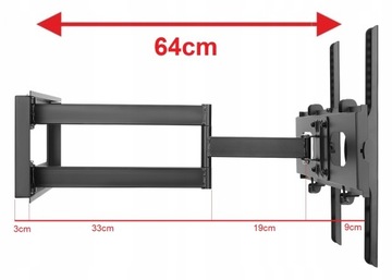 Długie ramię 64cm UCHWYT WIESZAK TELEWIZORA TV 32-64 cali Obrót 90 stopni
