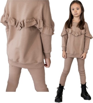 Beżowy komplet bluza z falbankami + getry All For Kids 104/110