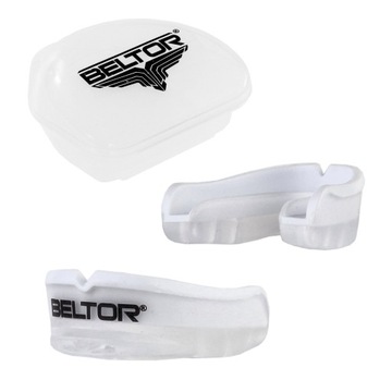 BELTOR OCHRANIACZ SZCZĘKI NA ZĘBY BEZBARWNY NAPIS LOGO BOKS MMA SEVEN ETUI