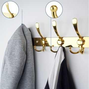 WIESZAK NA UBRANIA KLUCZE ŚCIENNY 2x5 HAKÓW LOFT ZŁOTY