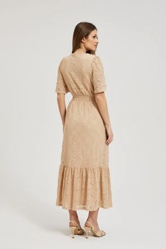 Koronkowa sukienka midi beżowa XL od MOODO