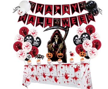 ZESTAW DEKORACJI HALLOWEEN BALONY OBRUS BANER HALLOWEEN MEGA ZESTAW