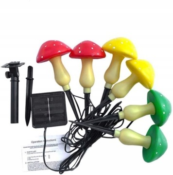 6 САДОВЫХ ЛАМП СОЛНЕЧНЫХ, РАЗНОЦВЕТНЫЕ, ДЕКОРАТИВНЫЕ ГРИБЫ