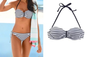 VENICE BEACH BIKINI W PASKI WHITE/NAVY 42B GÓRA