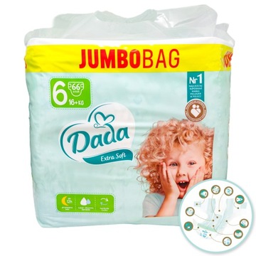 DADA | Pieluszki/Pampersy Extra Soft 6 16+ kg 66szt. | NAJLEPSZA JAKOŚĆ!